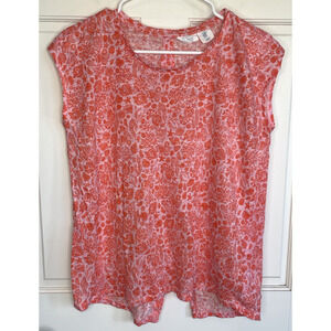 Sigrid Olsen Women's Linen Button Back Top Size M Coral Pink Fisherman Coastal